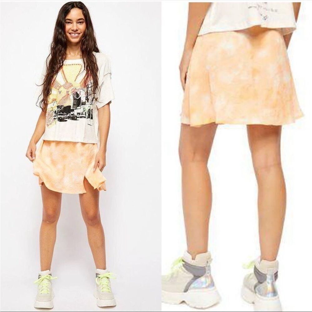 FREE PEOPLE | Martine Flirt Orange Tie Dye Mini Skirt W/ Slit Women’s Size 10
